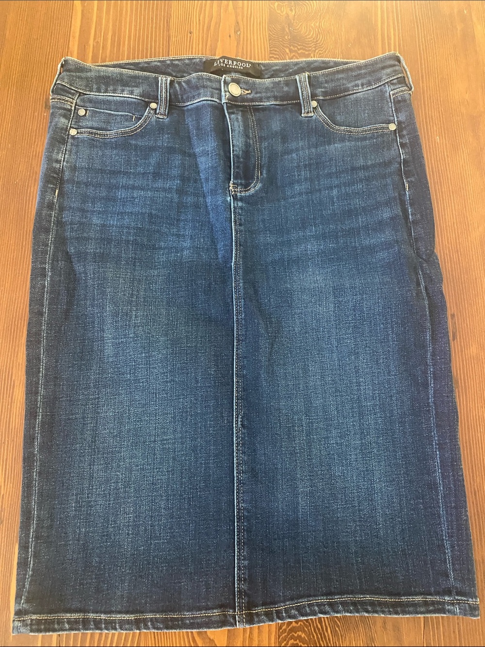 Liverpool Blue Denim Pencil Skirt - Women's